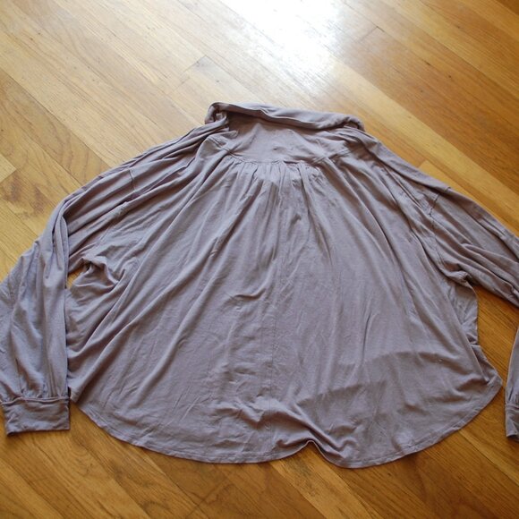 We The Free People Long Sleeve Top Lavender Tencel Oversized Tie Collar - Picture 5 of 8
